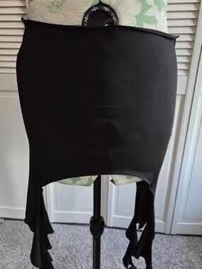 Womens Black Mini Skirt Featuring Asymmetrical Tails & Ruffle
